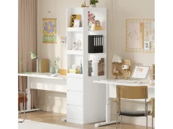 Biblioteca|Merax Estante alta para sala de estar - 60 x 40 x 200 cm - com 3 gavetas + prateleiras - aglomerado - branca Branco