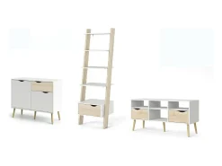 Móvel De Tv*Dmora Estante Apiro, Estante de escritório, Estante, Biblioteca, 207x166 h84 cm, e Carvalho Branco