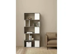 Prateleira|Dmora Estante Arg, Estante de escritório, Estante, Biblioteca, 80x30 h175 cm, Cimento e Branco Cinzento