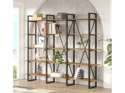 Prateleira*Concept-Usine Estante Astoria Estilo Industrial Madeira e Metal 12 Prateleiras Carvalho Antracite 180x220 cm Natural claro