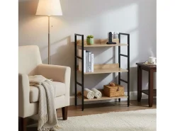 Discount Estante baixa com 3 prateleiras, sala de estar em carvalho preto cambriano, 60x93x28 cm Preto / Natural claro