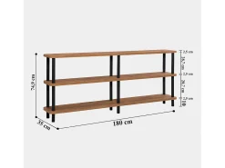 Discount Concept-Usine Estante baixo design SOFIE 180 cm madeira natural e pés pretos, 3 prateleiras melaminadas, montagem sem ferramentas Natural claro