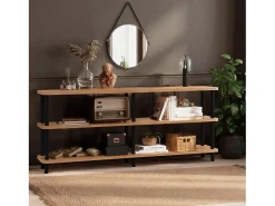 Discount Concept-Usine Estante baixo design SOFIE 180 cm madeira natural e pés pretos, 3 prateleiras melaminadas, montagem sem ferramentas Natural claro