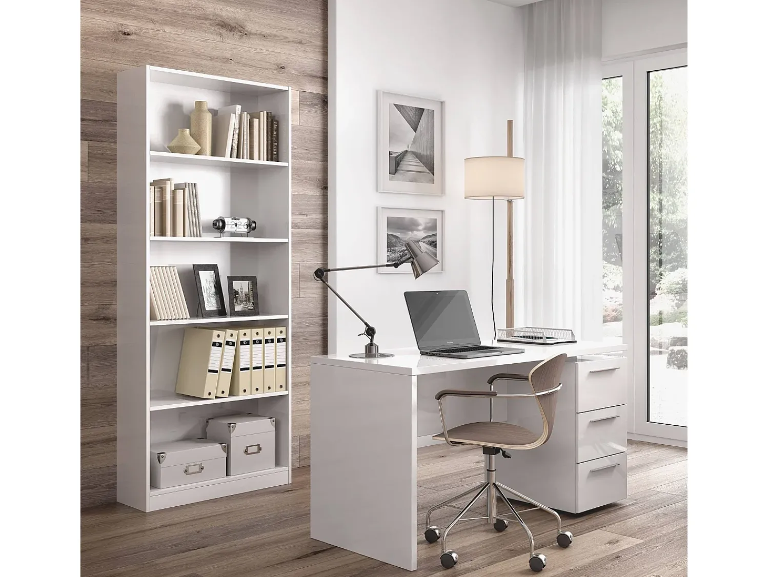 Biblioteca|Dmora Estante Boston, Estante linear com 4 prateleiras, Estante de escritório ou quarto, Estante moderna, 80x28h201 cm, Branco