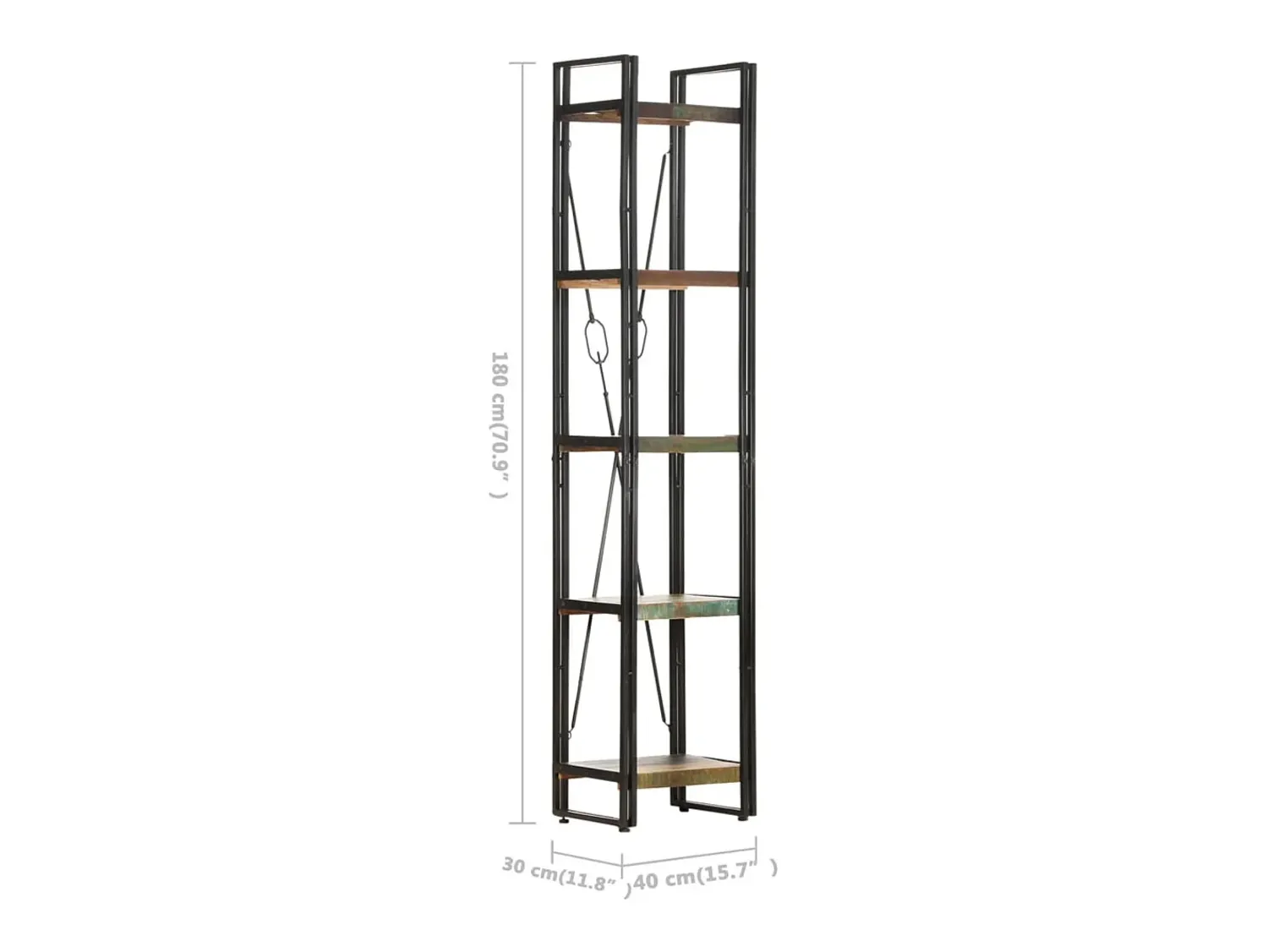 Biblioteca| Estante c/ 5 prateleiras 40x30x180 cm madeira recuperada maciça PT668602 Multicor