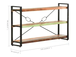 Biblioteca| Estante c/ 3 prateleiras 140x30x80cm madeira recuperada maciça PT228559 Multicor