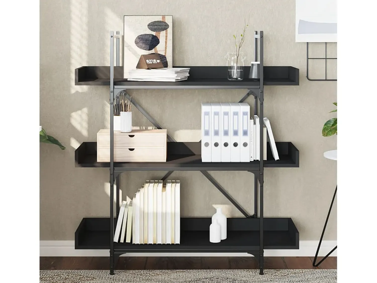 Biblioteca| Estante c/ 3 prateleiras 100x33x108,5cm derivados madeira PT550446 Preto