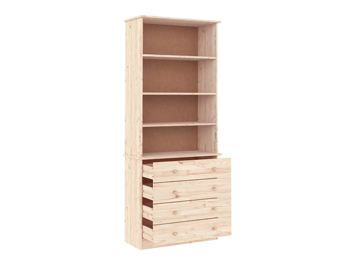 Biblioteca| Estante c/ gavetas ALTA 77x35x186,5 cm madeira de pinho maciça PT504433 Castanho