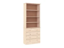 Biblioteca| Estante c/ gavetas ALTA 77x35x186,5 cm madeira de pinho maciça PT504433 Castanho