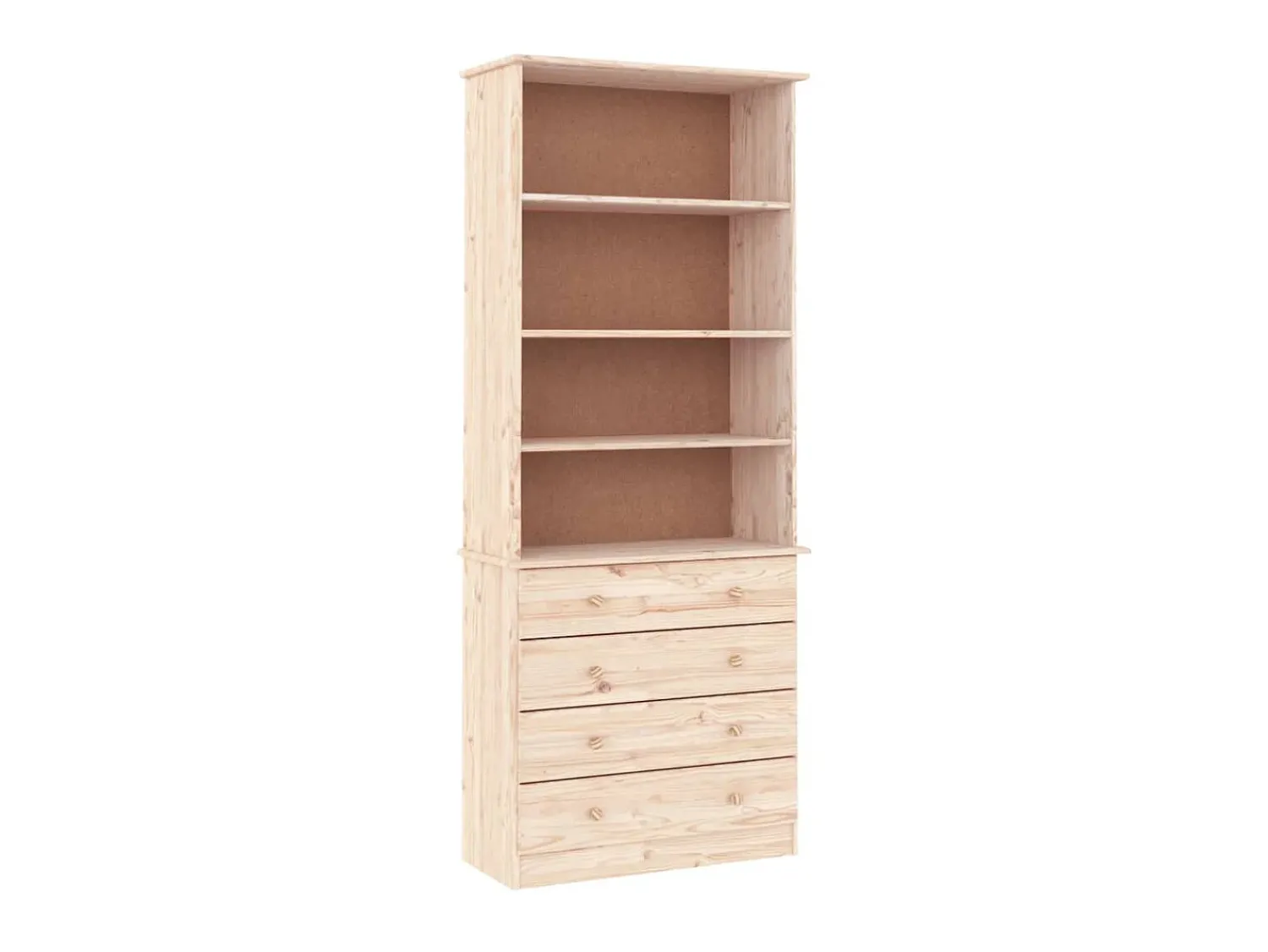 Biblioteca| Estante c/ gavetas ALTA 77x35x186,5 cm madeira de pinho maciça PT504433 Castanho