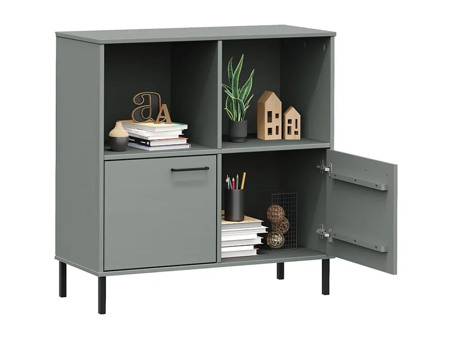 Biblioteca| Estante c/ pernas metal 90x35x90,5 cm madeira maciça OSLO cinza PT952917 Cinzento