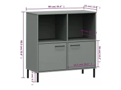 Vitrina|vidaxl Estante c/ pernas metal 90x35x90,5 cm madeira maciça OSLO cinza Cinzento