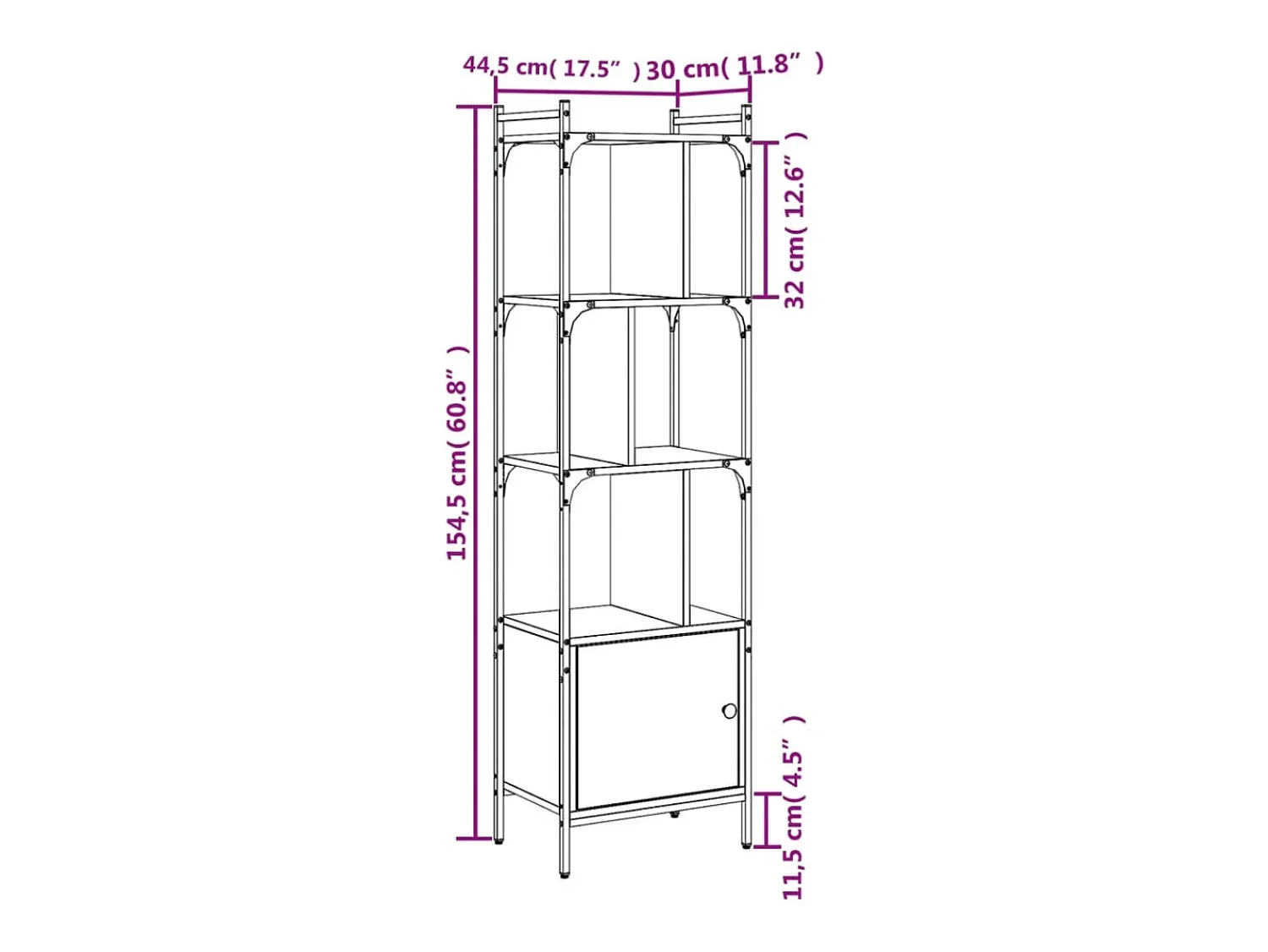 Vitrina|vidaxl Estante c/ porta 44,5x30x154,5 cm deriv. madeira cinza sonoma Cinzento