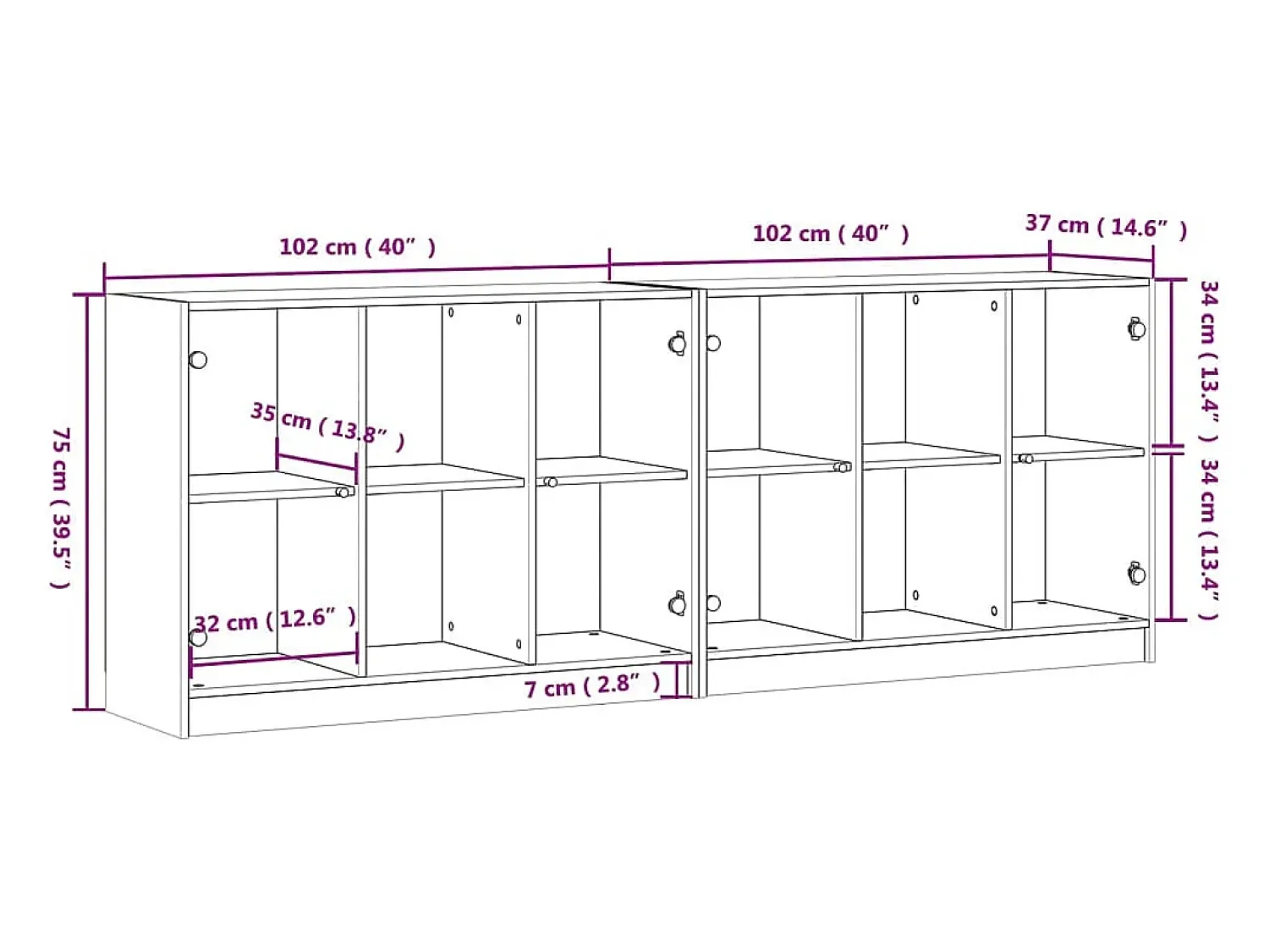 Vitrina|vidaxl Estante c/ portas 204x37x75 cm derivados de madeira Branco