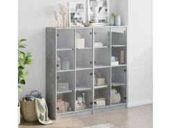 Biblioteca| Estante c/ portas 136x37x142 cm derivados madeira cinza cimento PT707234 Cinzento