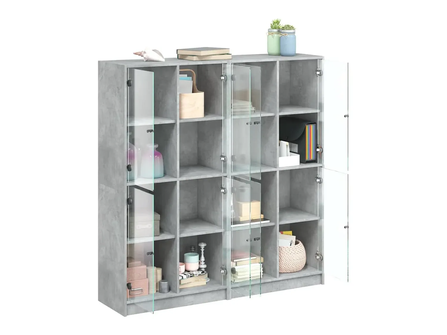 Biblioteca| Estante c/ portas 136x37x142 cm derivados madeira cinza cimento PT707234 Cinzento