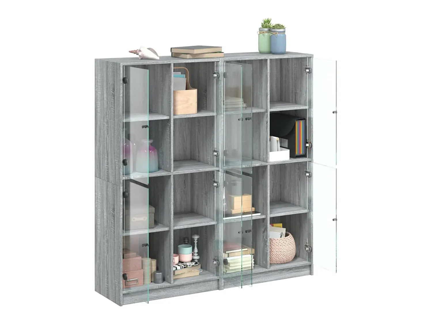 Biblioteca| Estante c/ portas 136x37x142 cm derivados madeira cinza sonoma PT687537 Cinzento