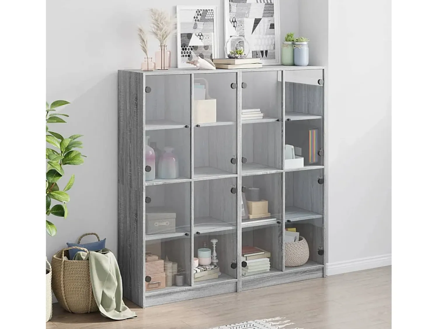 Biblioteca| Estante c/ portas 136x37x142 cm derivados madeira cinza sonoma PT687537 Cinzento