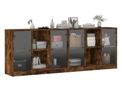 vidaxl Estante c/ portas 204x37x75 cm deriv. madeira carvalho fumado^ Vitrina