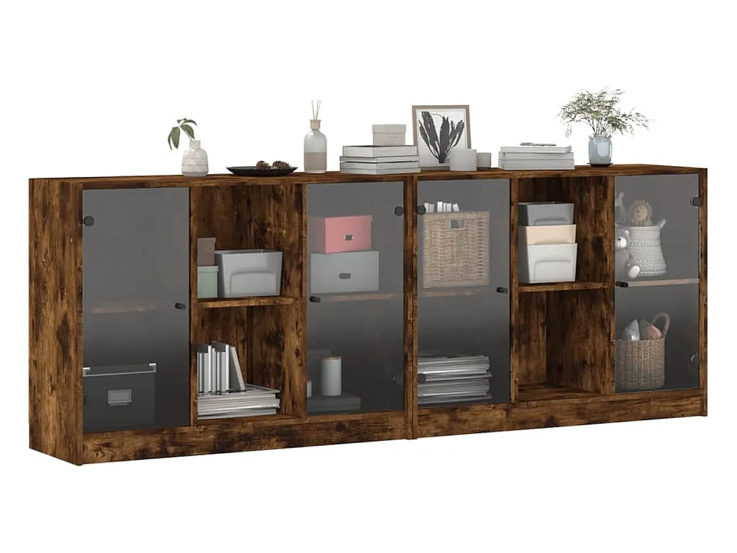 vidaxl Estante c/ portas 204x37x75 cm deriv. madeira carvalho fumado^ Vitrina
