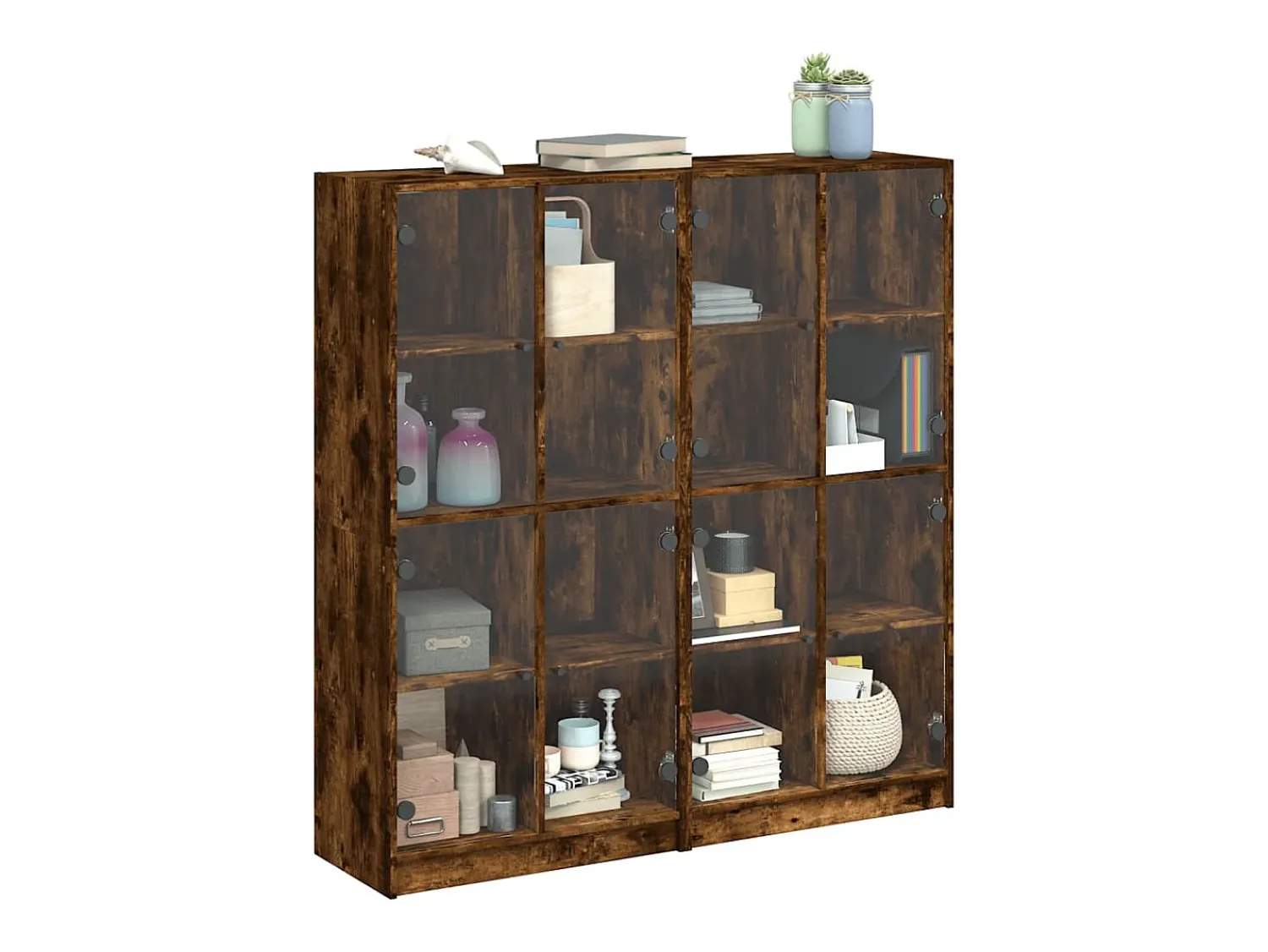 Estante c/ portas 136x37x142 cm deriv. madeira carvalho fumado PT737029^ Biblioteca