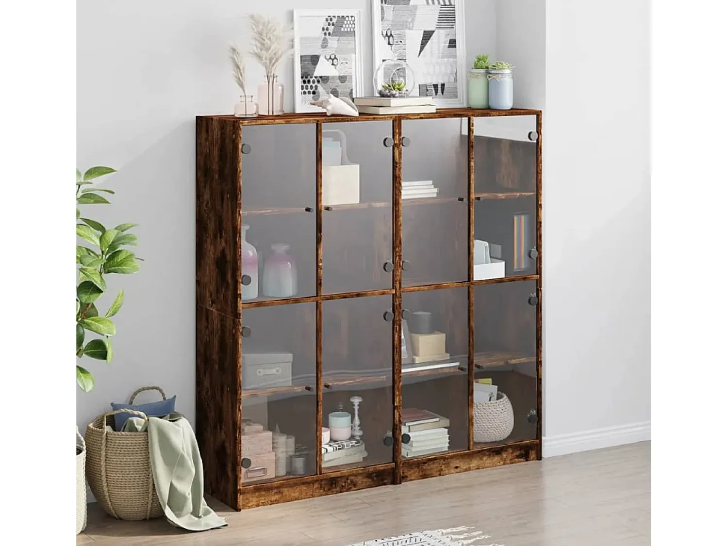 Estante c/ portas 136x37x142 cm deriv. madeira carvalho fumado PT737029^ Biblioteca