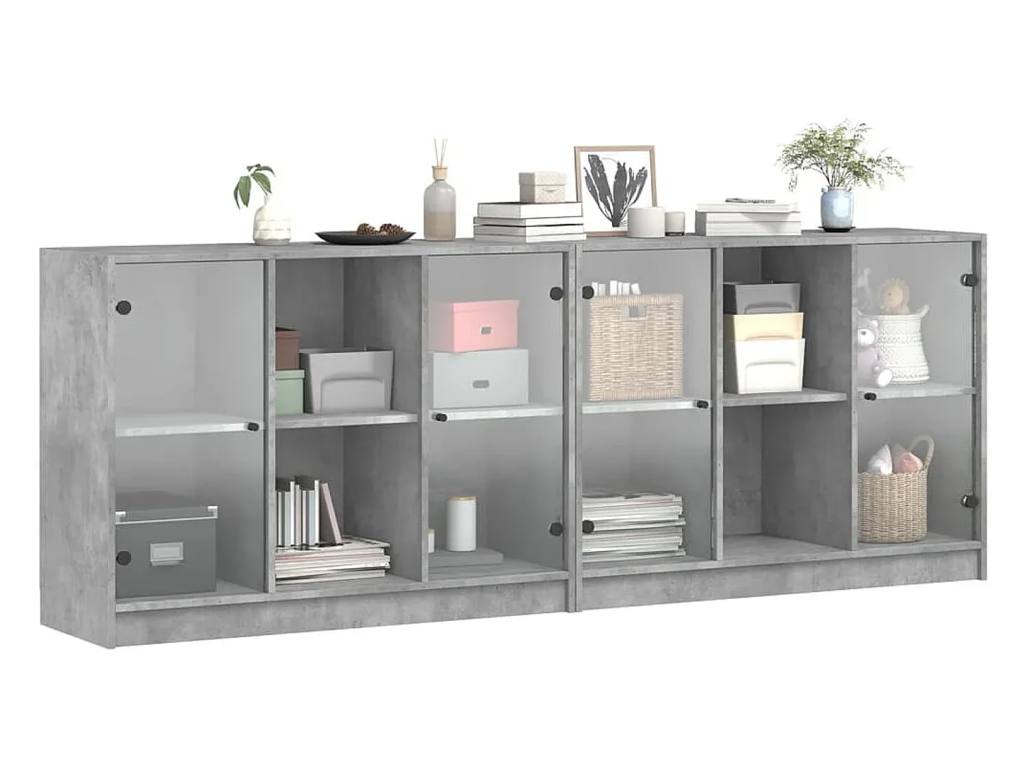 Estante c/ portas 204x37x75 cm derivados madeira cinza cimento PT521040^ Biblioteca