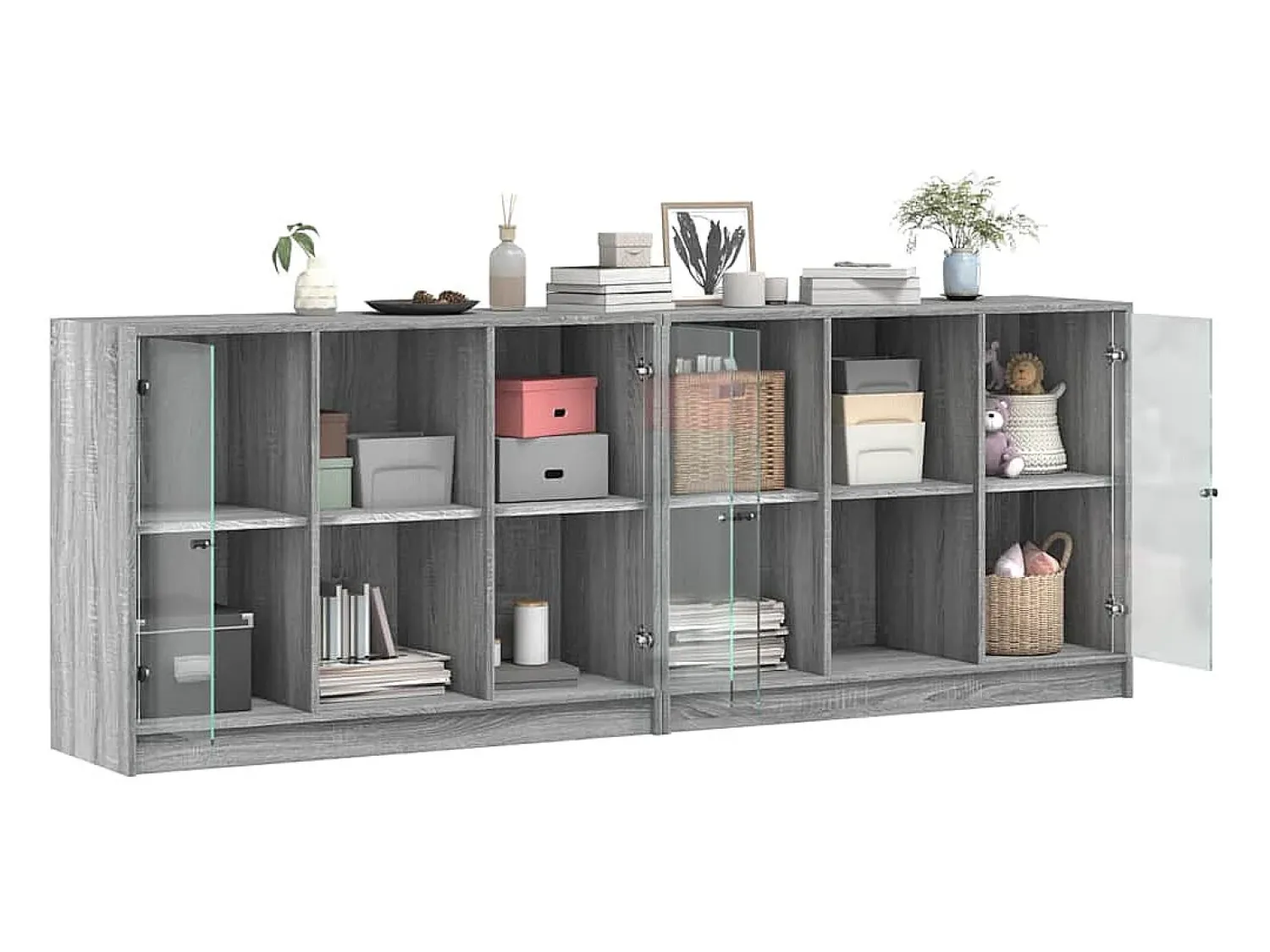 Best vidaxl Estante c/ portas 204x37x75 cm derivados madeira cinza sonoma Cinzento