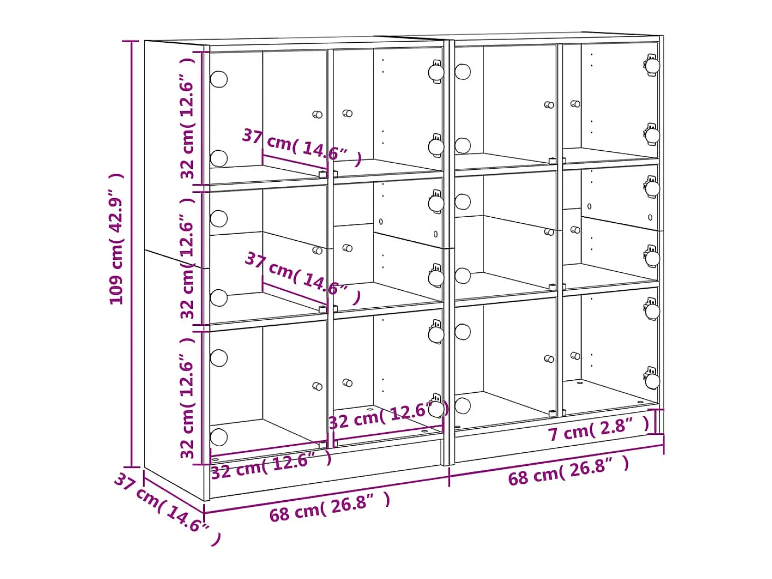vidaxl Estante c/ portas 136x37x109 cm derivados madeira cinza cimento^ Vitrina