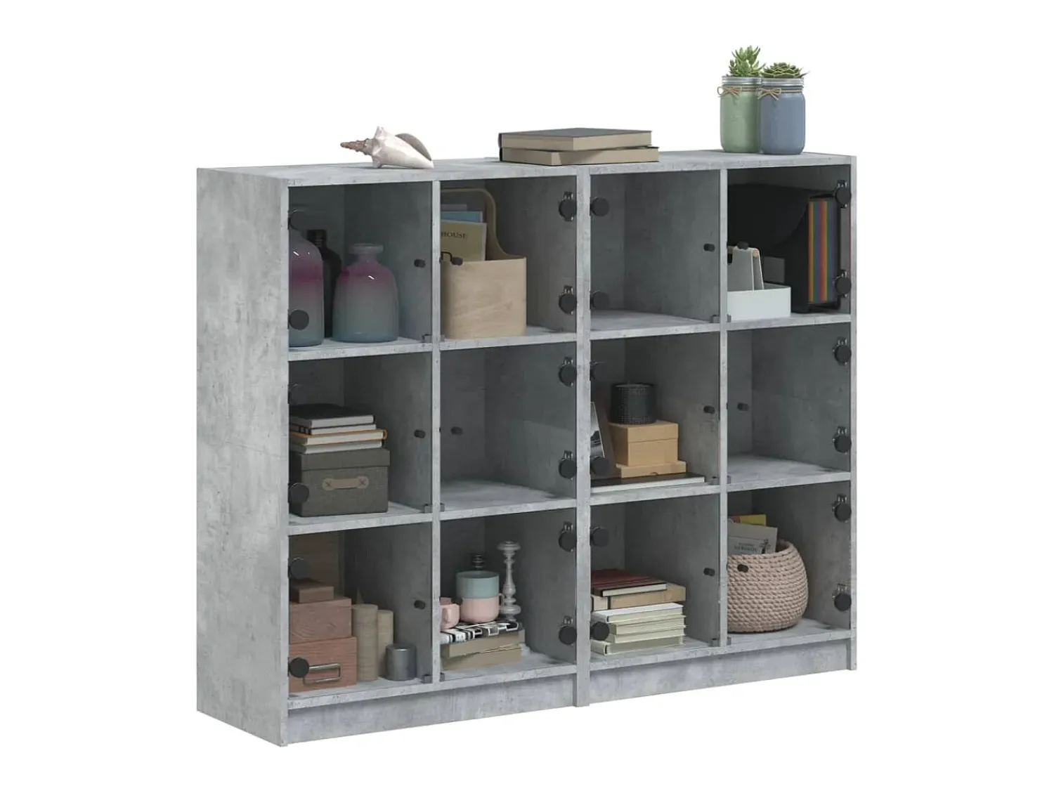 vidaxl Estante c/ portas 136x37x109 cm derivados madeira cinza cimento^ Vitrina