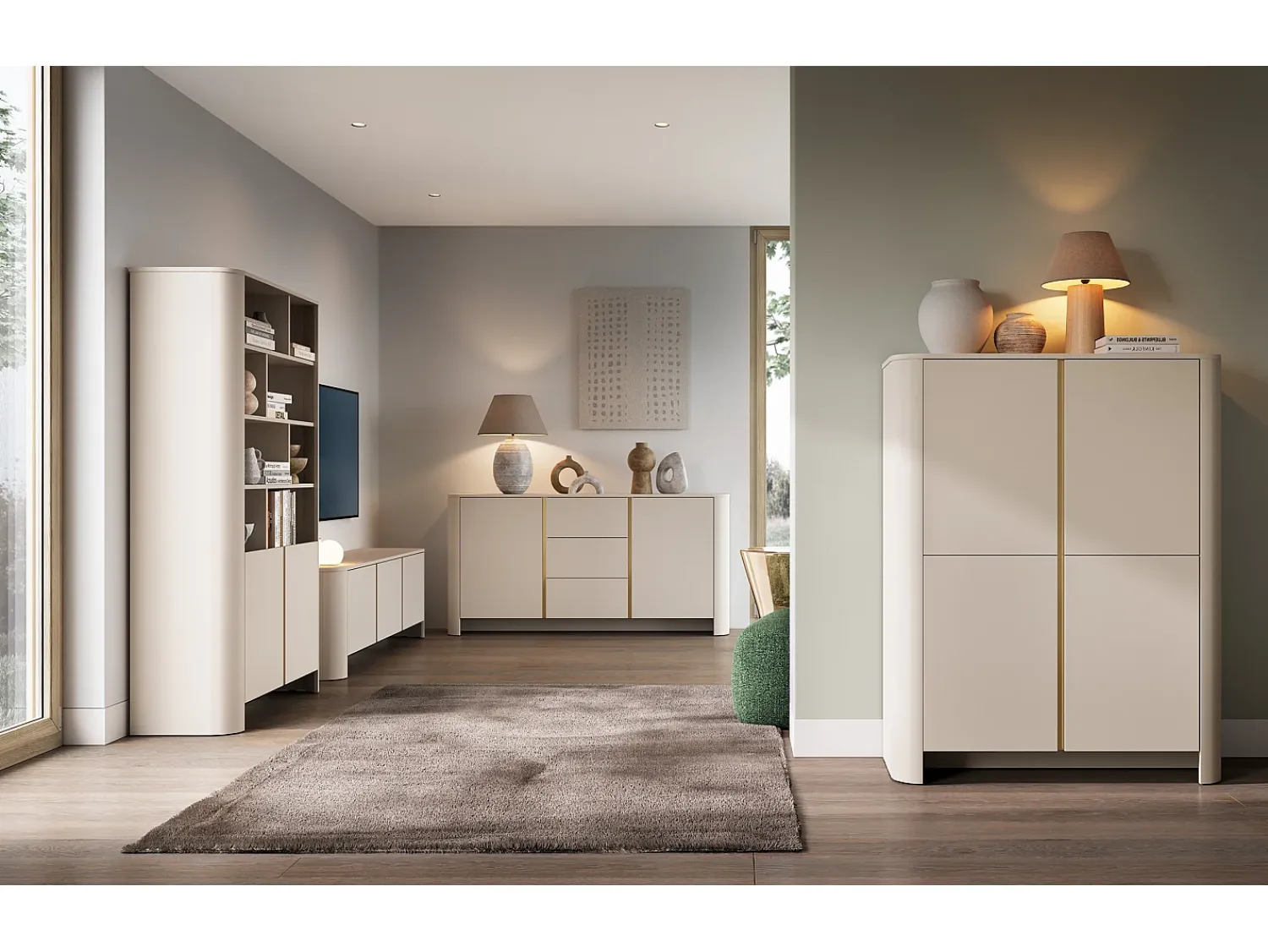 Biblioteca| Estante, Caxemira, 103 x 39 x 160 cm | Móveis modernos com cantos arredondados Bege
