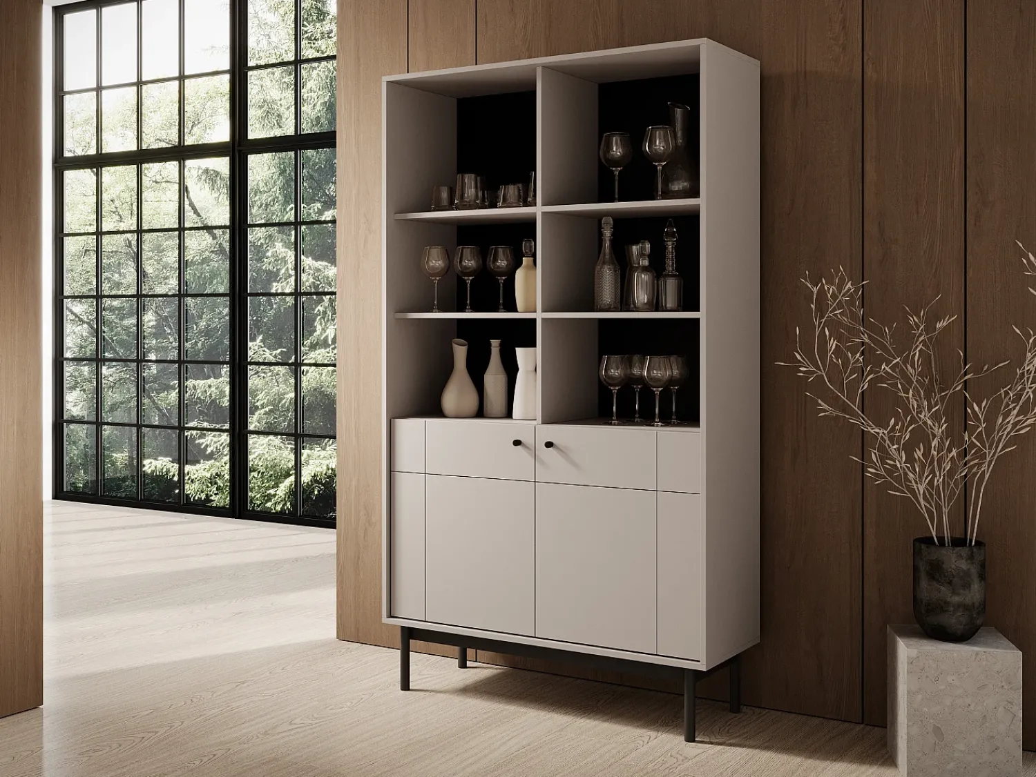 New Estante: Caxemira, pés pretos, 103,5 x 184,6 x 39 cm Bege