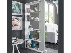 Online Dmora Estante Columbia, Estante dupla face com 5 prateleiras, Prateleira divisória para escritório ou quarto, 90x25h180 cm, e Cimento Branco