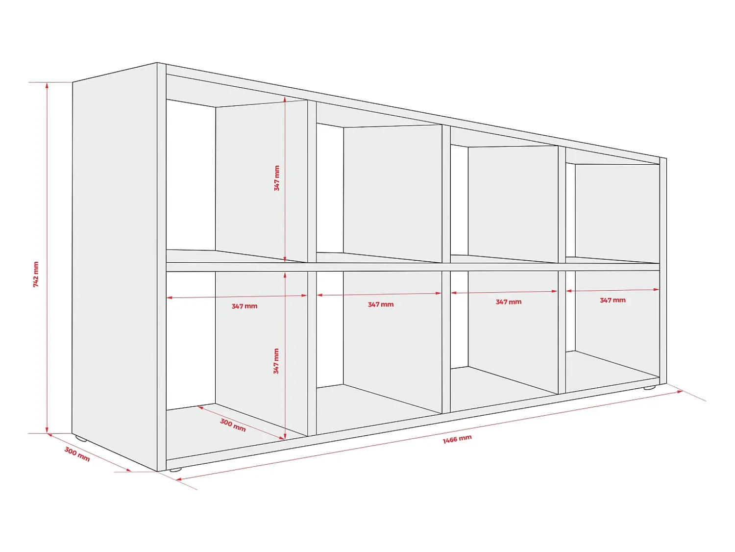 Biblioteca* Estante com 8 compartimentos – Cor: – 147 × 74 × 30 cm, vertical ou horizontal Preto