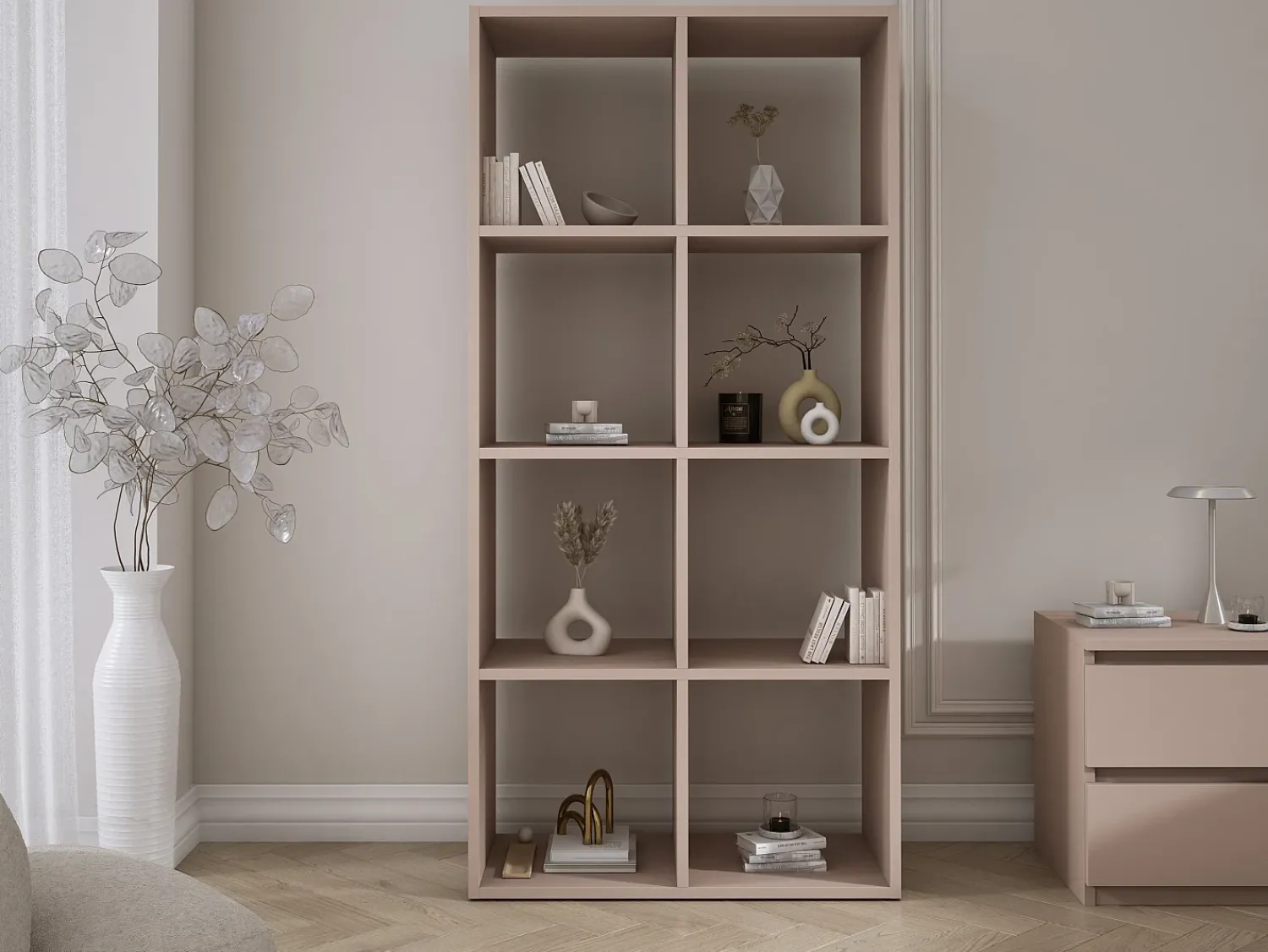 New Estante com 8 compartimentos – Cor: caramelo – 147 × 74 × 30 cm, vertical ou horizontal Castanho