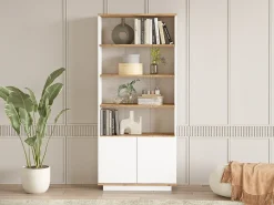 Sale Vente-unique Estante com 2 portas e 4 nichos - Branca e natural - LOTULA Natural claro / Branco