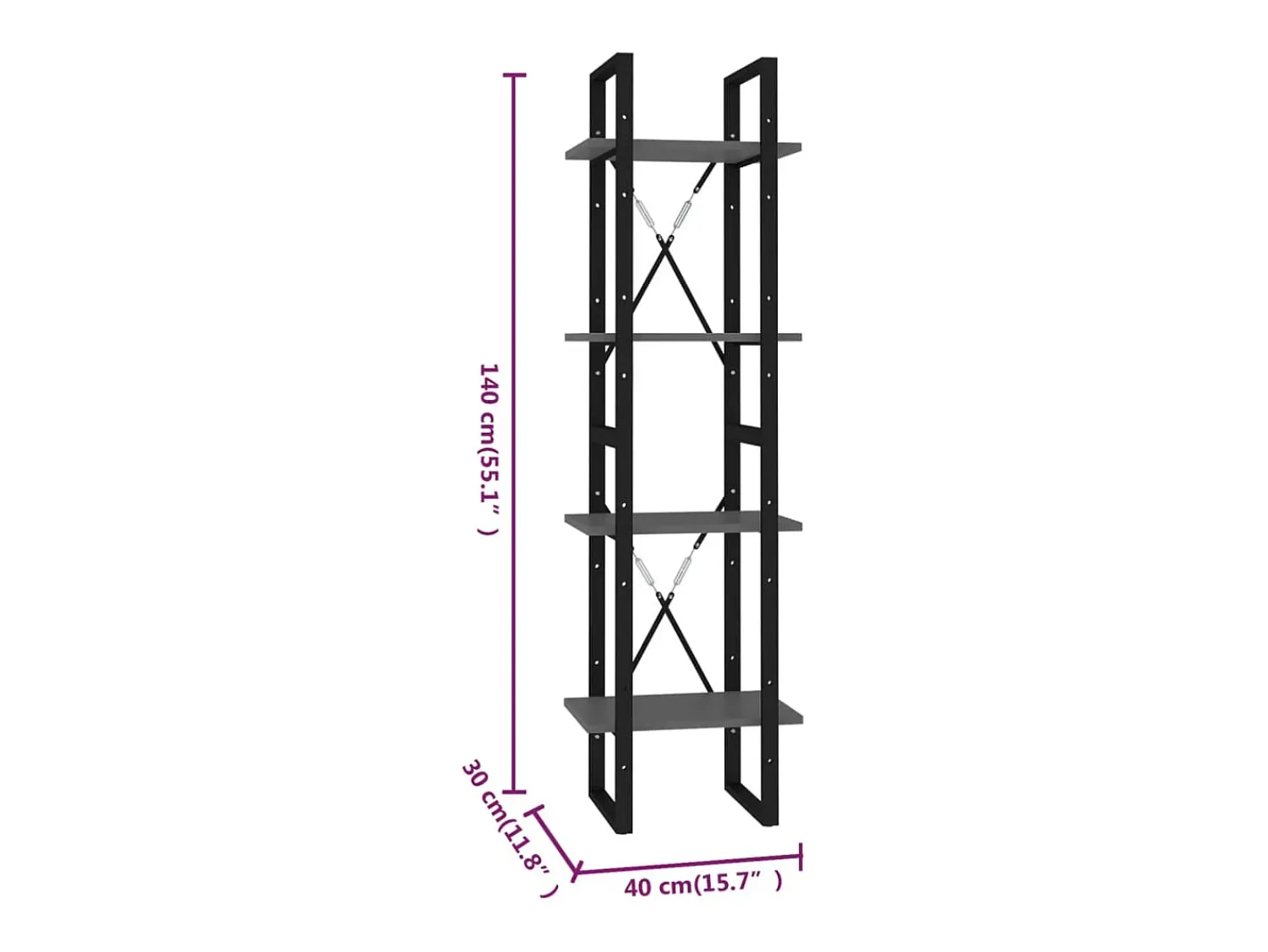 Vitrina|vidaxl Estante com 4 prateleiras 40x30x140 cm derivados madeira cinza Cinzento