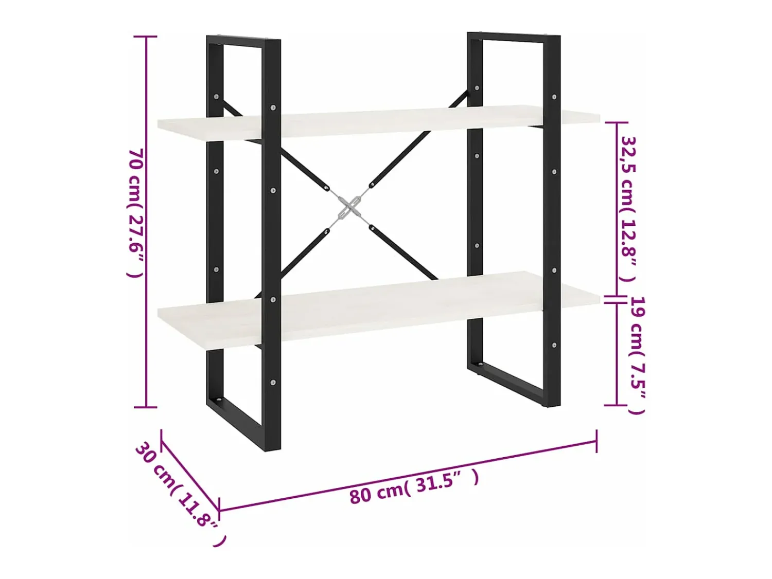 Vitrina*vidaxl Estante com 2 prateleiras 80x30x70 cm pinho maciço Branco