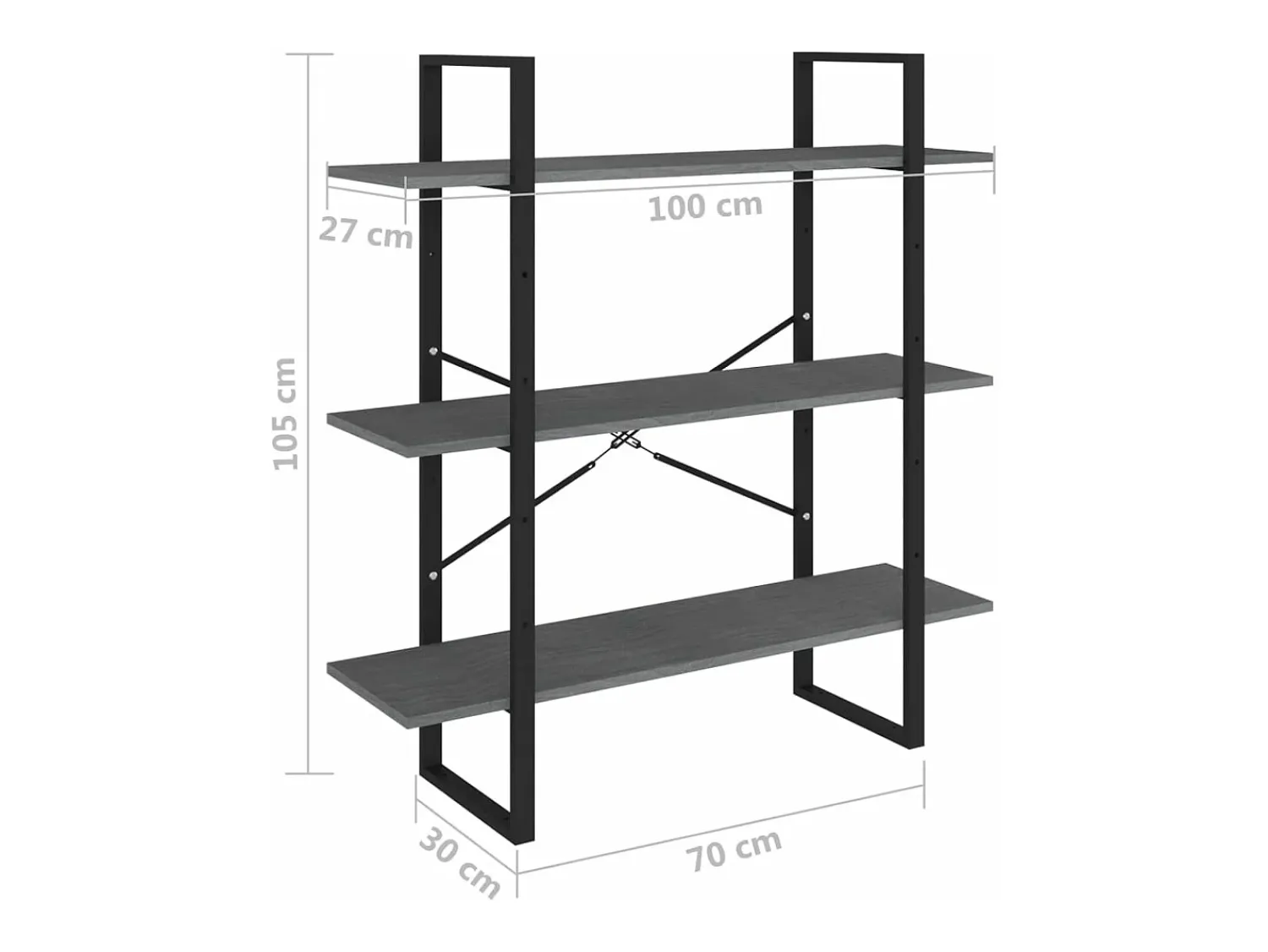 Vitrina|vidaxl Estante com 3 prateleiras 100x30x105 cm pinho maciço Cinzento