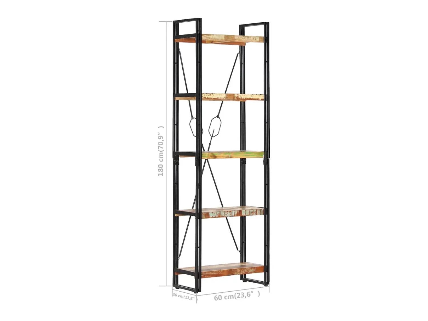 New vidaxl Estante com 5 prateleiras 60x30x180cm madeira recuperada maciça Castanho