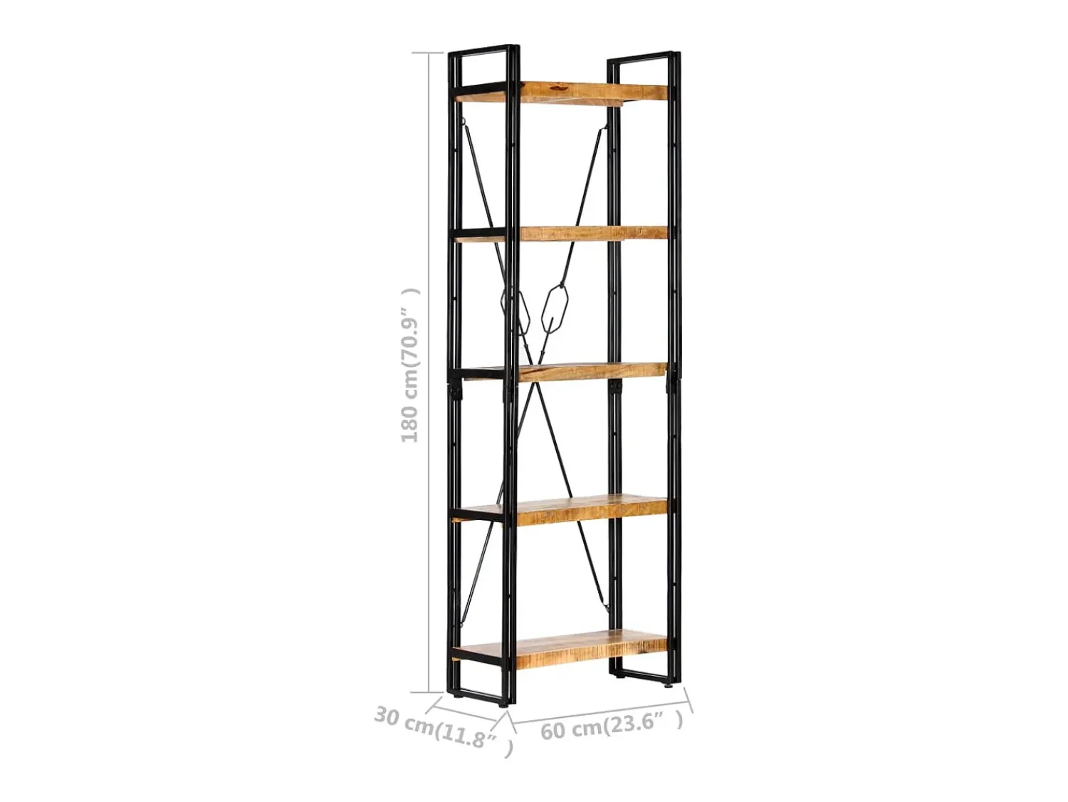 vidaxl Estante com 5 prateleiras 60x30x180cm madeira mangueira maciça^ Vitrina