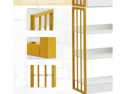 ModernLuxe Estante com 5 prateleiras, 1 porta e 2 gavetas - estilo industrial - Branco e Dourado^ Biblioteca