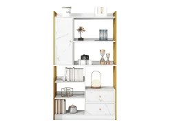 ModernLuxe Estante com 5 prateleiras, 1 porta e 2 gavetas - estilo industrial - Branco e Dourado^ Biblioteca