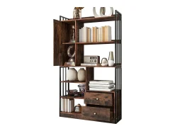 Sale ModernLuxe Estante com 5 prateleiras, 1 porta e 2 gavetas - estilo industrial - Castanho e Preto Preto / Castanho