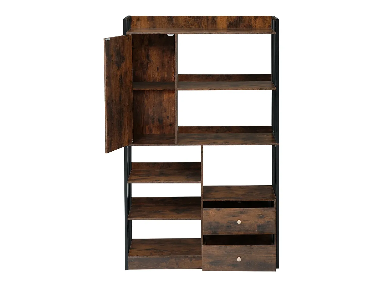 Sale ModernLuxe Estante com 5 prateleiras, 1 porta e 2 gavetas - estilo industrial - Castanho e Preto Preto / Castanho