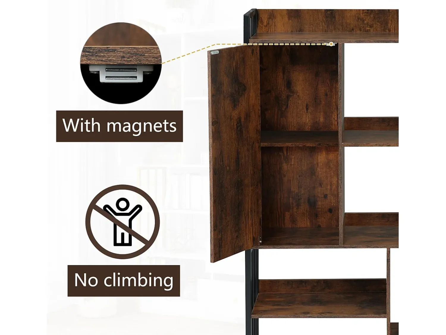 Sale ModernLuxe Estante com 5 prateleiras, 1 porta e 2 gavetas - estilo industrial - Castanho e Preto Preto / Castanho