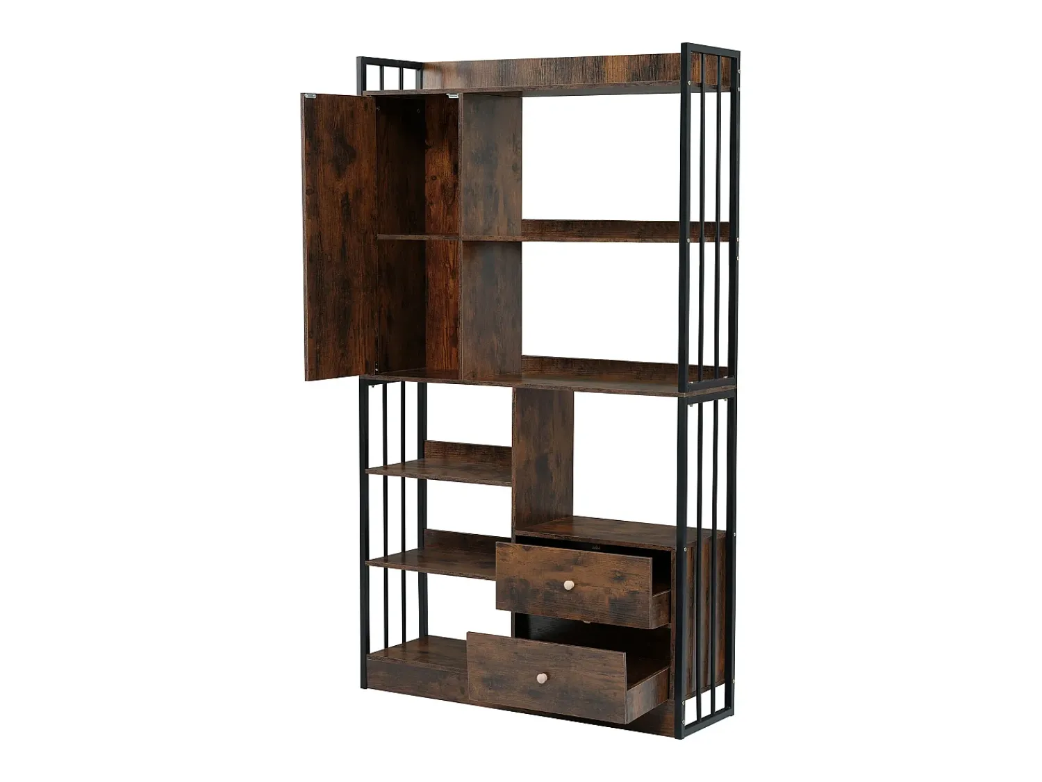 Sale ModernLuxe Estante com 5 prateleiras, 1 porta e 2 gavetas - estilo industrial - Castanho e Preto Preto / Castanho