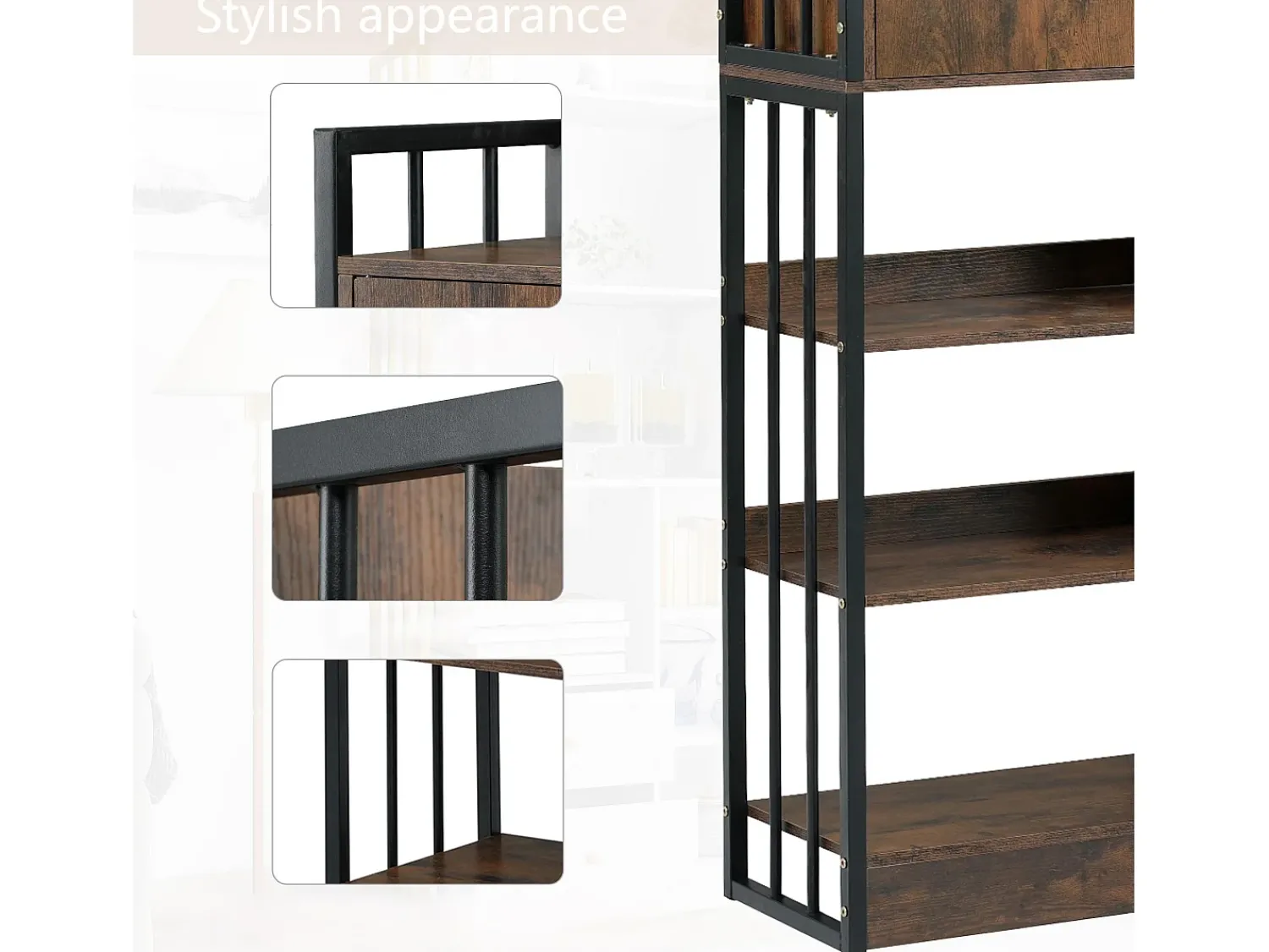 Sale ModernLuxe Estante com 5 prateleiras, 1 porta e 2 gavetas - estilo industrial - Castanho e Preto Preto / Castanho