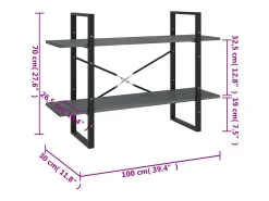 vidaxl Estante com 2 prateleiras 100x30x70 cm pinho maciço^ Vitrina