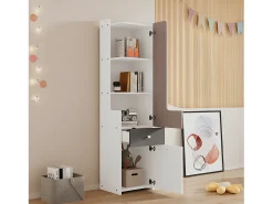 ModernLuxe Estante com gavetas e expositor - em MDF - Branco e Cinza Claro^ Biblioteca